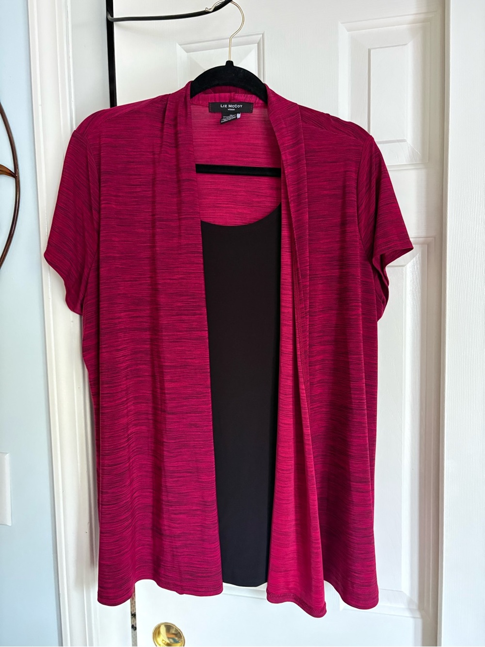 Liz McCoy Fuchsia Open-Front Short-Sleeve Layering Top